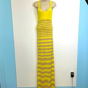 Bebe - Yellow And Tan Stripe Sleeveless Racerback Maxi Dress Size Medium